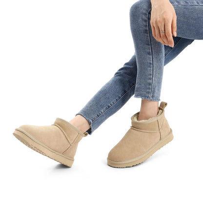 Bebealy Genuine Winter Suede Boots for Women – Classic Outdoor Plush Anti-Skid Cozy Ankle Booties