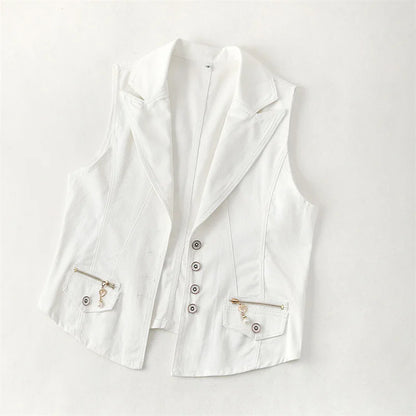 Women's Denim Vest 2024 New Ladies White Jean Jacket Fashion Waistcoat Summer Ve