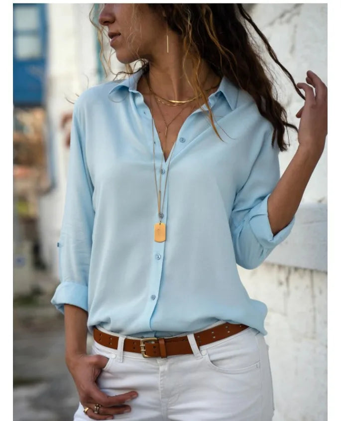 Vintage-Inspired Women's Autumn Polo Collar Blouse – Loose Button-Up Top for Office & Casual Wear