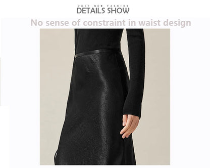 Satin Triacetate Women's Skirt Temperament Elegant Black Long Dress Light Luxury