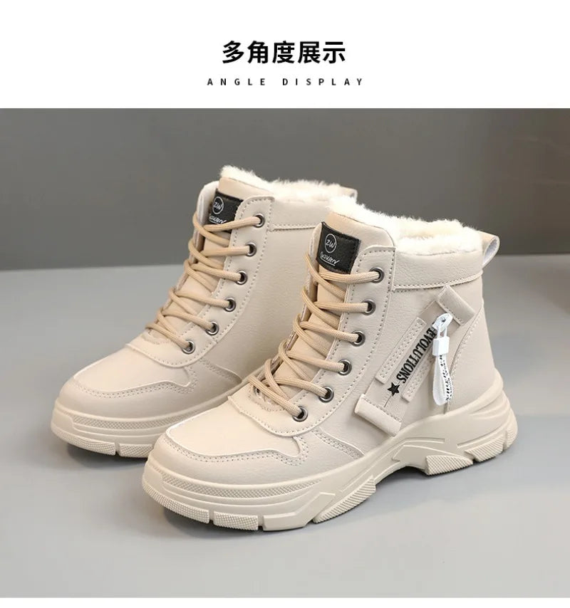 2024 Women's Winter Waterproof Snow Boots – High-Top Height-Increasing Plus Platform Ankle Boots with Cotton Lining