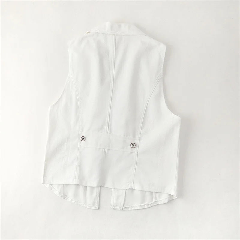 Women's Denim Vest 2024 New Ladies White Jean Jacket Fashion Waistcoat Summer Ve