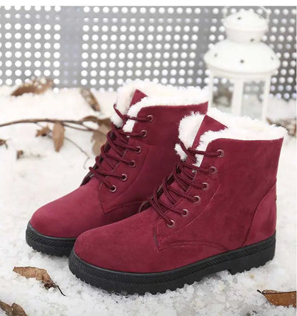 Women's Winter Fur-Lined Snow Boots – Cozy Low-Heel Ankle Footwear for Cold Days