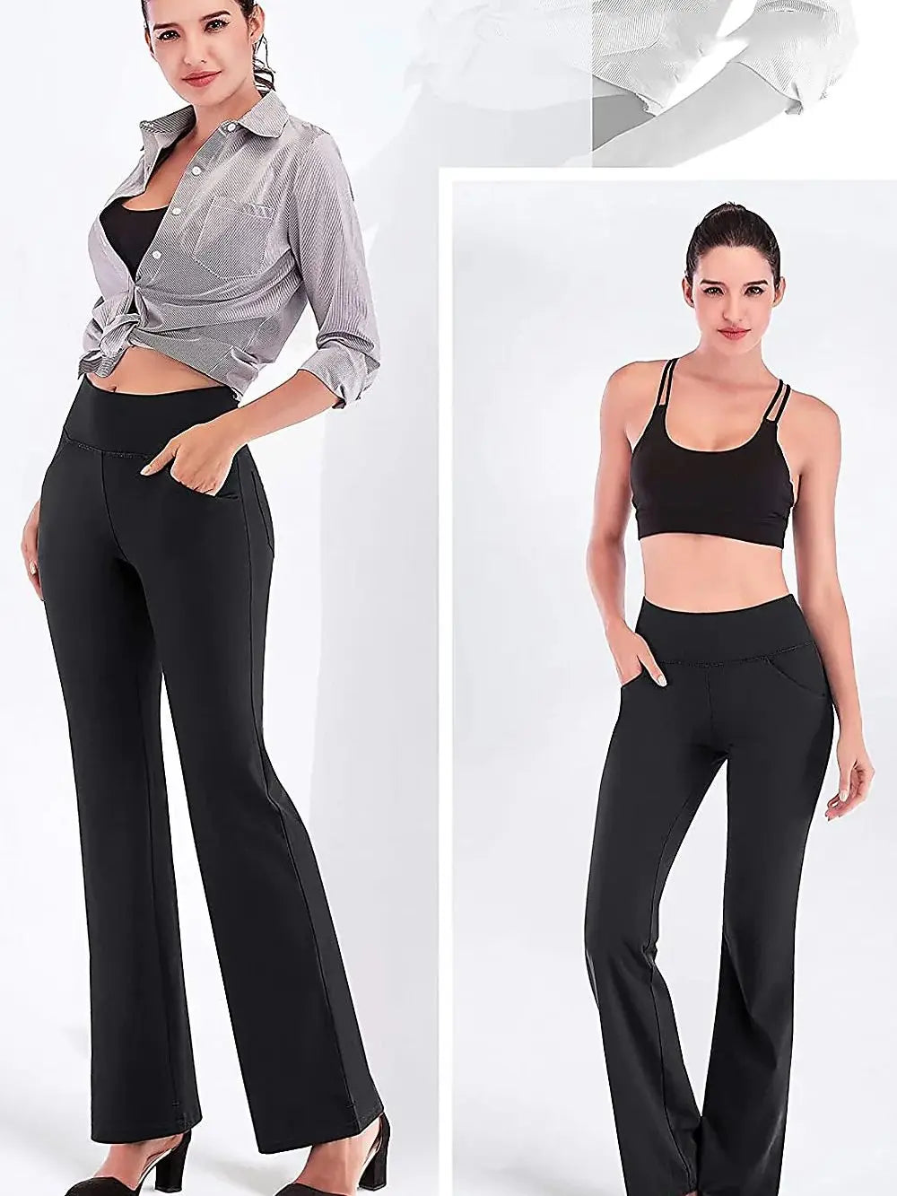 Women Flared Wide-leg Trousers High Waist Casual Yoga Pants Ladies Loose stretchy Pants With Pockets Female Career Long Trousers