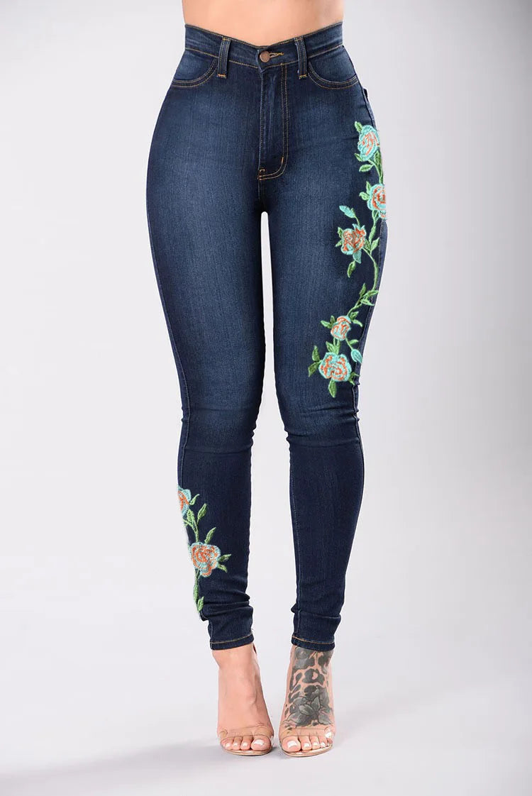 2023 New Women's High Waist Embroidered Jeans Fashion Slim Stretch Denim Pencil Pants Casual Female Clothing S-3XL Drop Shipping