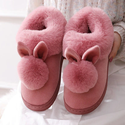 Women's Indoor Winter Fur Boots – Cozy Rabbit Slippers with Furry Ears & Fluffy Ankle Design