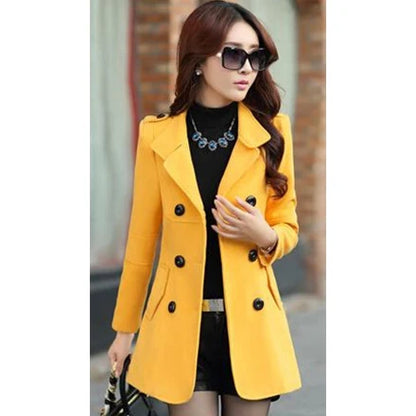 Autumn Winter Women Double Breasted Woolen Coat Solid Color Lapel Slim Fit Short