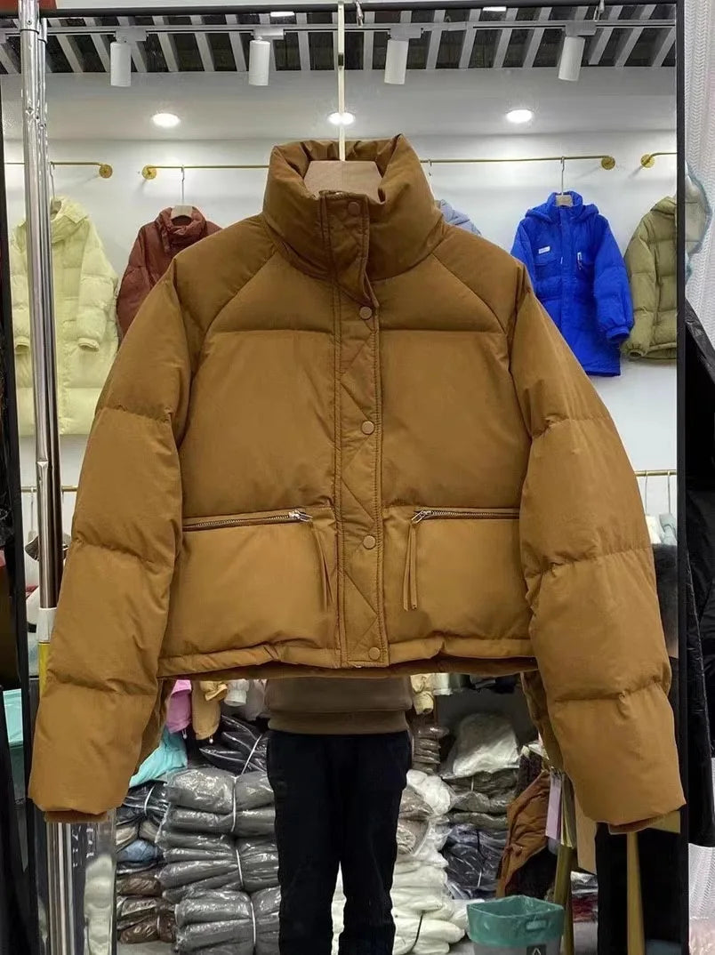 Women's Short Quilted Jacket, Cotton Coat, High Collar, Classic Solid Parka, Puffer Jacket, Casual, Sweet, Matches Everything, Winter Fashion