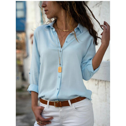 Vintage-Inspired Women's Autumn Polo Collar Blouse – Loose Button-Up Top for Office & Casual Wear