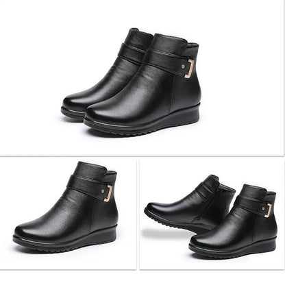 2024 Women's High-Quality Winter Leather Boots – Warm Fur-Lined Non-Slip Ankle Boots for Outdoor & Casual Wear