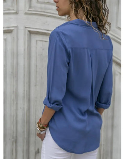 Vintage-Inspired Women's Autumn Polo Collar Blouse – Loose Button-Up Top for Office & Casual Wear