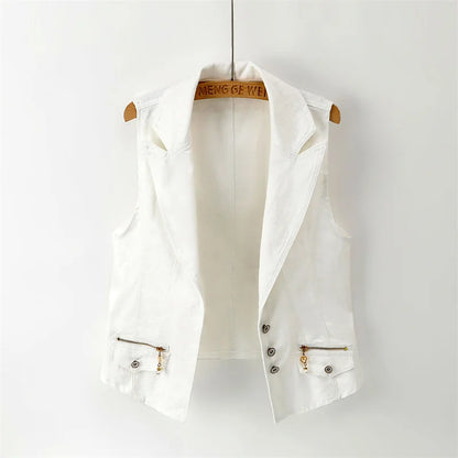 Women's Denim Vest 2024 New Ladies White Jean Jacket Fashion Waistcoat Summer Ve