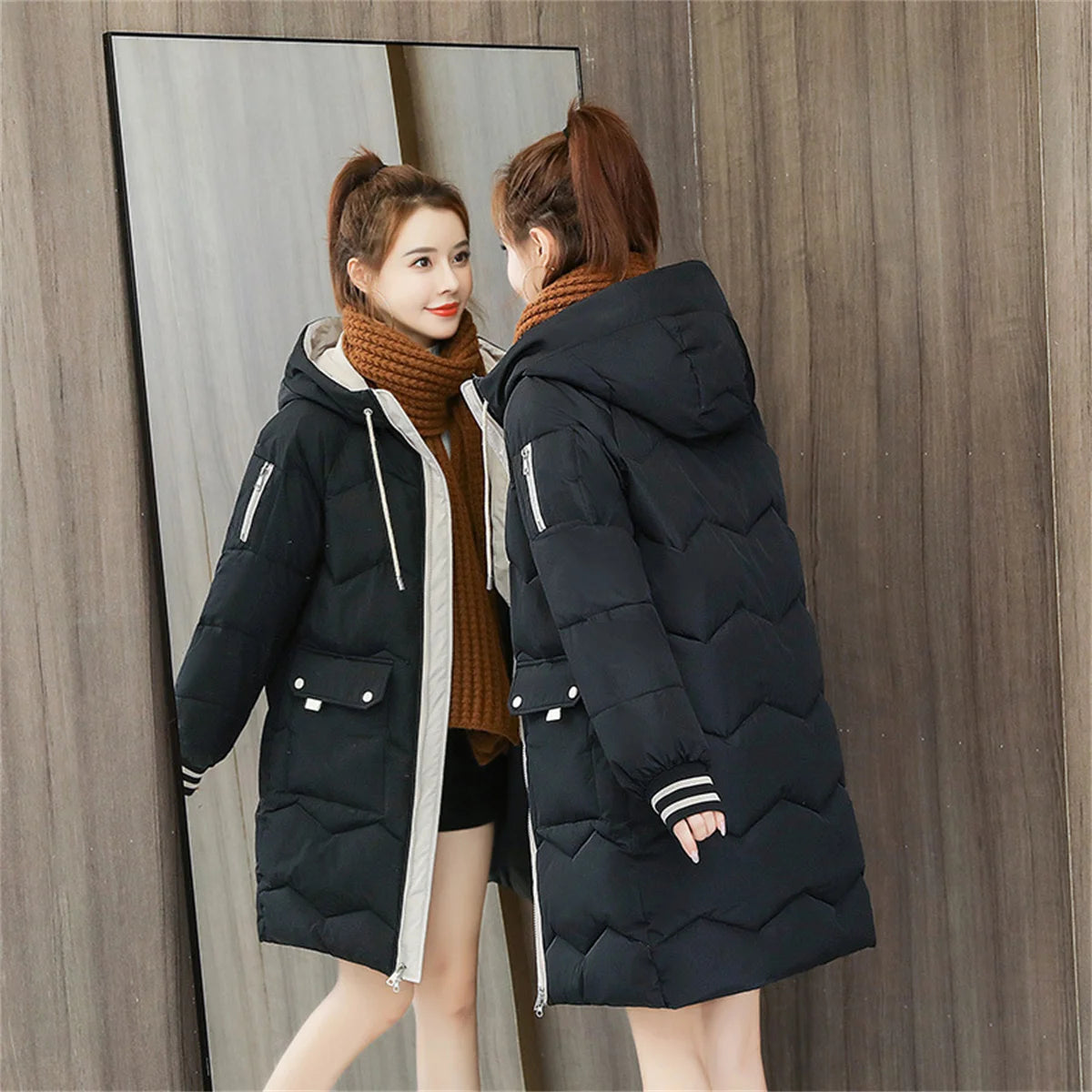 Women's Long Cotton Overcoat - Thick, Warm, Windproof Jacket, Casual Student Parka for Winter 2022