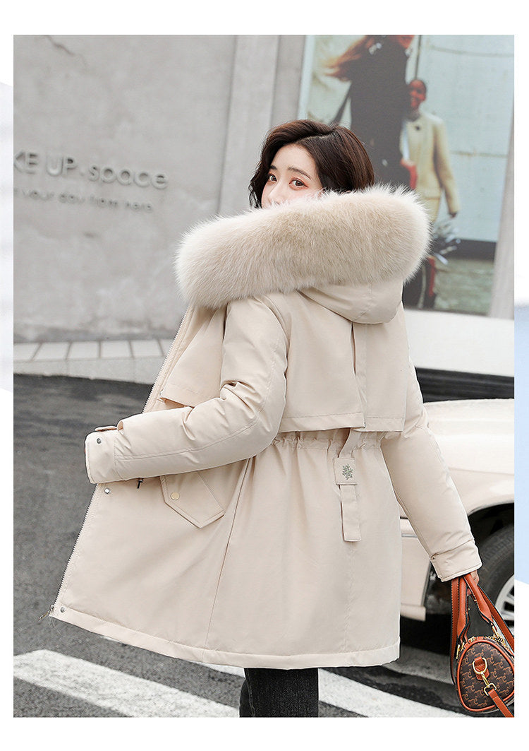 Women's Fine Wool Parka with Hood and Fur Collar, Warm Snowy Quilted Long Coat, Fashion Winter Outerwear 2023