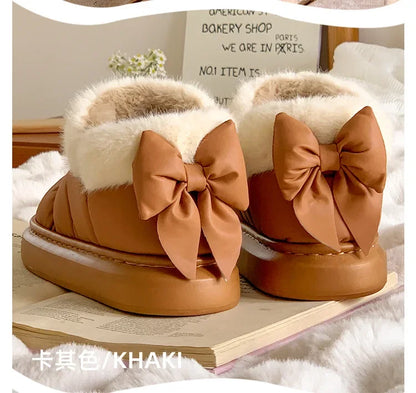 2024 Women's Waterproof Winter Ankle Boots – Cute Bow-Adorned Plush Cotton Lined Snow Boots