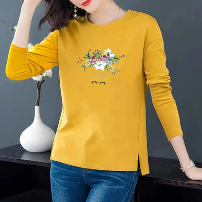 Women's 100% Cotton Long-Sleeve T-Shirt – Slim-Fit Round-Neck Base Layer for Spring & Casual Wear