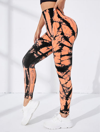 Seamless Tie-Dye High-Waist Leggings - Push-Up Yoga & Workout Pants for Women