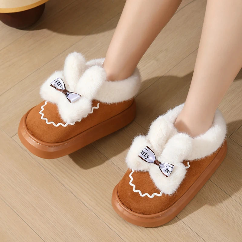 2024 Women's Cozy Rabbit Ear Snow Boots – Plush Faux Fur, Thick Sole, Non-Slip Warm Ankle Boots