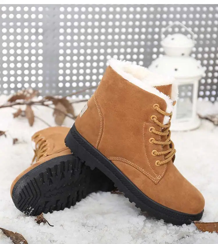 Women's Winter Fur-Lined Snow Boots – Cozy Low-Heel Ankle Footwear for Cold Days