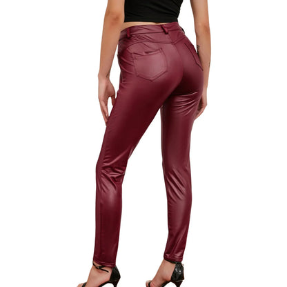 New Women's PU Leather Stretch Bodycon Pants - High-Waist Sexy Black Leggings, Long Casual Pencil Trousers, Plus Sizes XS-4XL