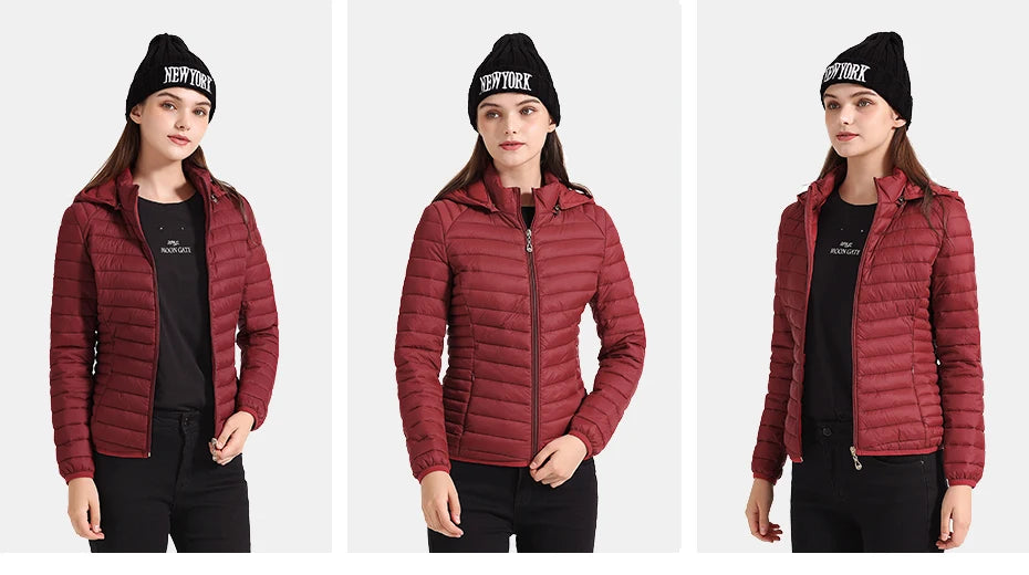 Women's Santelon Ultra-Light Quilted Jacket with Removable Hood, Outdoor Warm and Light Parka with Storage Bag