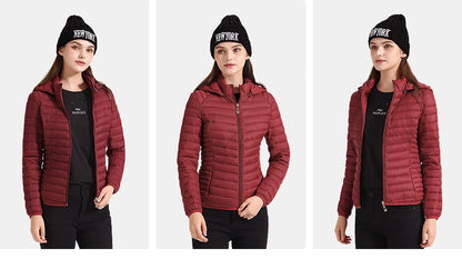 Women's Santelon Ultra-Light Quilted Jacket with Removable Hood, Outdoor Warm and Light Parka with Storage Bag