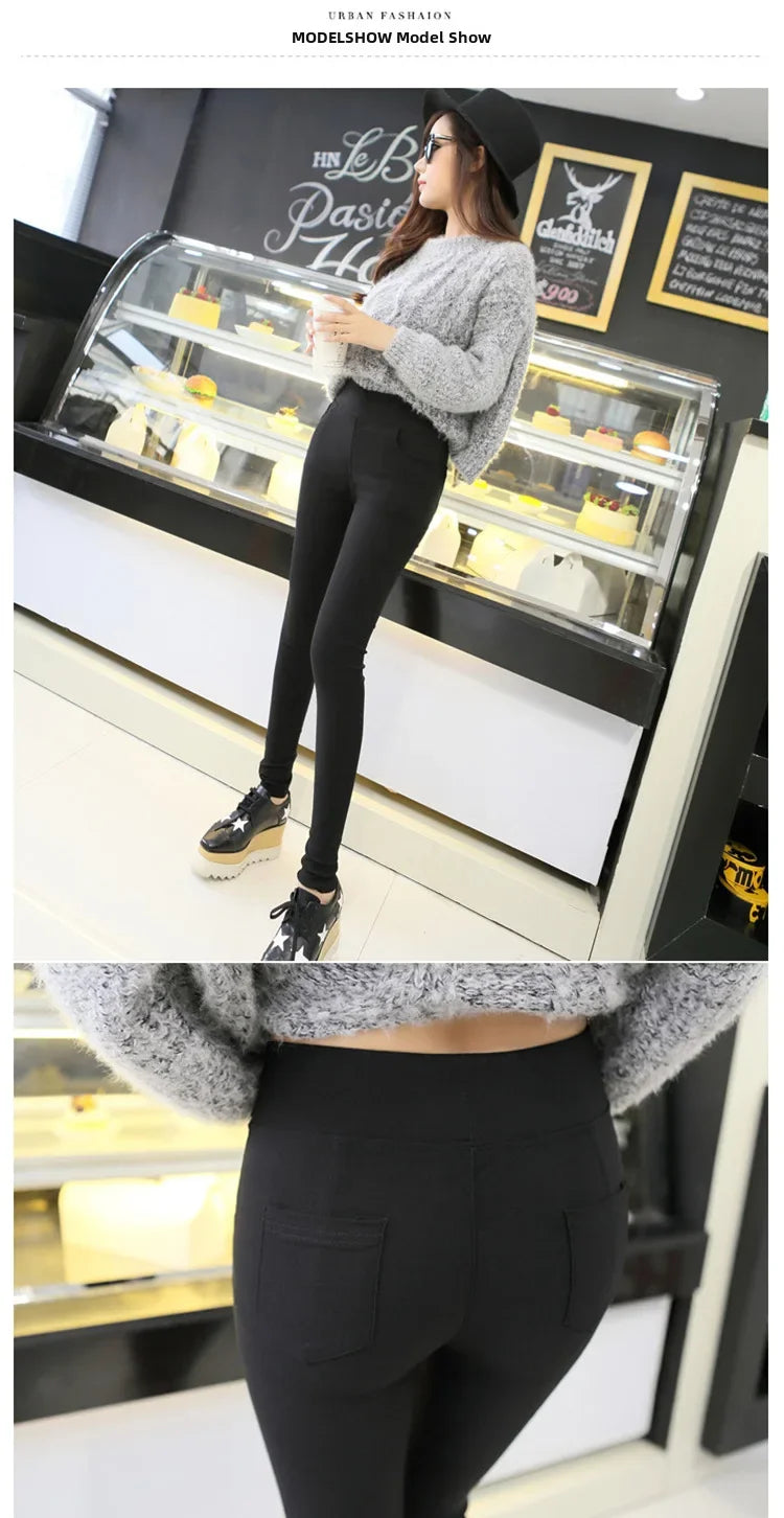 Autumn/winter High-waisted Slimming Black Outer Wear Fleece-lined Thickened Women's Trousers Bottoming Leggings