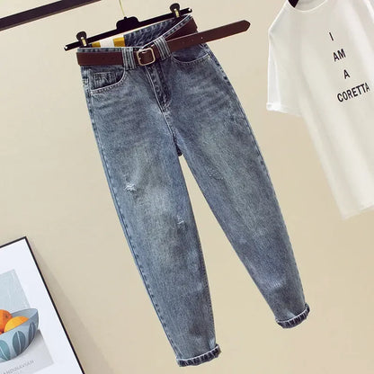 Jeans Harlan de cintura alta feminino, calça reta, outono e inverno