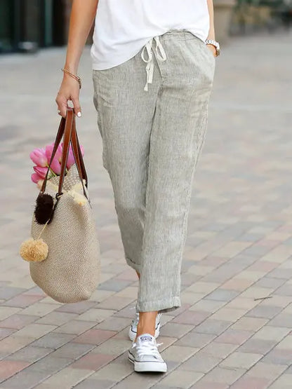 Women's Casual Long Pants – Simple Style, Elastic Waist, Solid Color, Perfect for Spring and Summer, New Chic Workwear