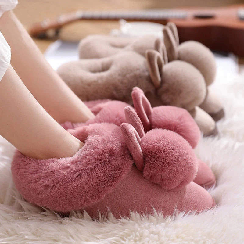 Women's Indoor Winter Fur Boots – Cozy Rabbit Slippers with Furry Ears & Fluffy Ankle Design