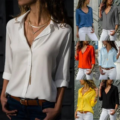 Vintage-Inspired Women's Autumn Polo Collar Blouse – Loose Button-Up Top for Office & Casual Wear