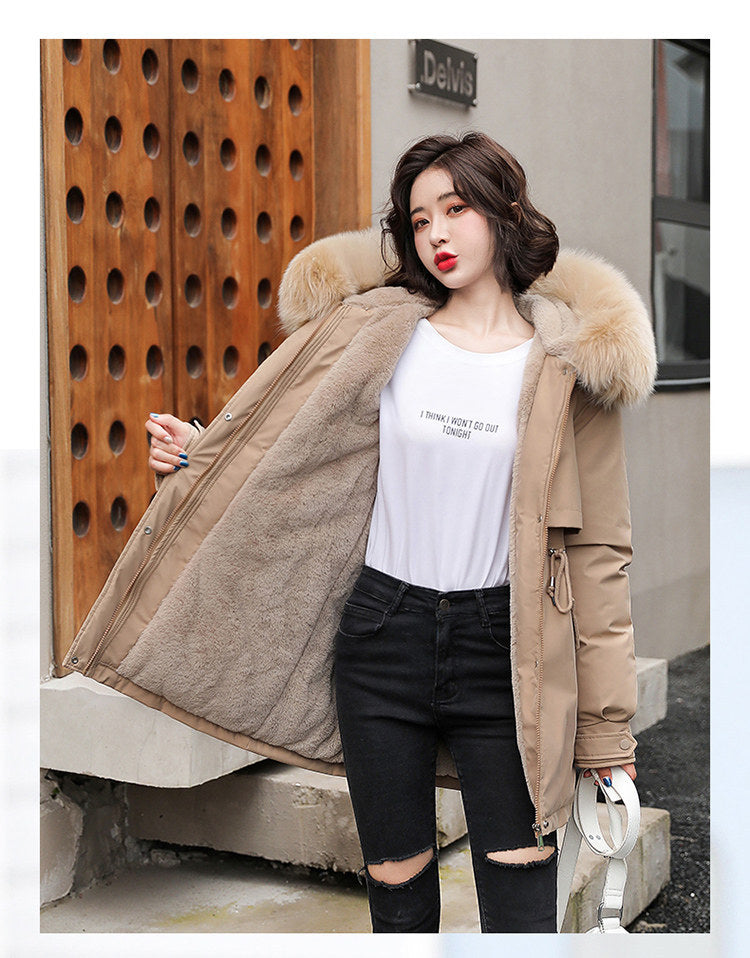 Women's Fine Wool Parka with Hood and Fur Collar, Warm Snowy Quilted Long Coat, Fashion Winter Outerwear 2023