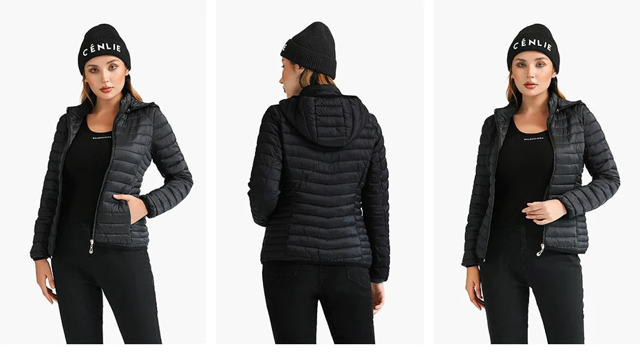 Women's Santelon Ultra-Light Quilted Jacket with Removable Hood, Outdoor Warm and Light Parka with Storage Bag