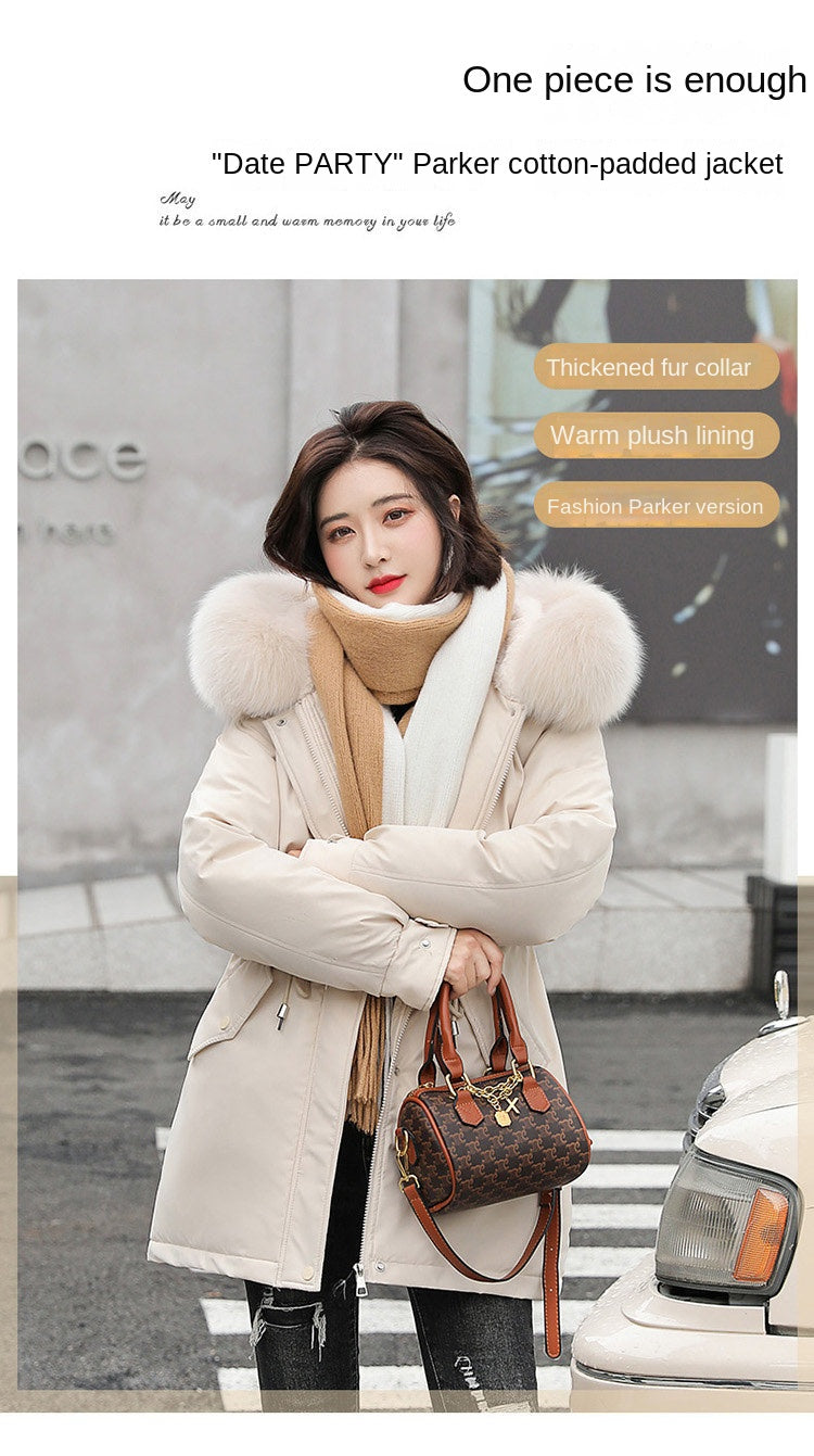 Women's Long Wool Parka with Hood and Fur Collar - Slim Quilted Coat, Warm Winter Fashion for Snow, New 2023