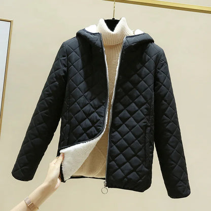 Women's Quilted Cotton Jacket - Thick Hooded Parka, Korean Style, Black Winter Coat, New for 2023