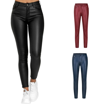 New Women's PU Leather Stretch Bodycon Pants - High-Waist Sexy Black Leggings, Long Casual Pencil Trousers, Plus Sizes XS-4XL