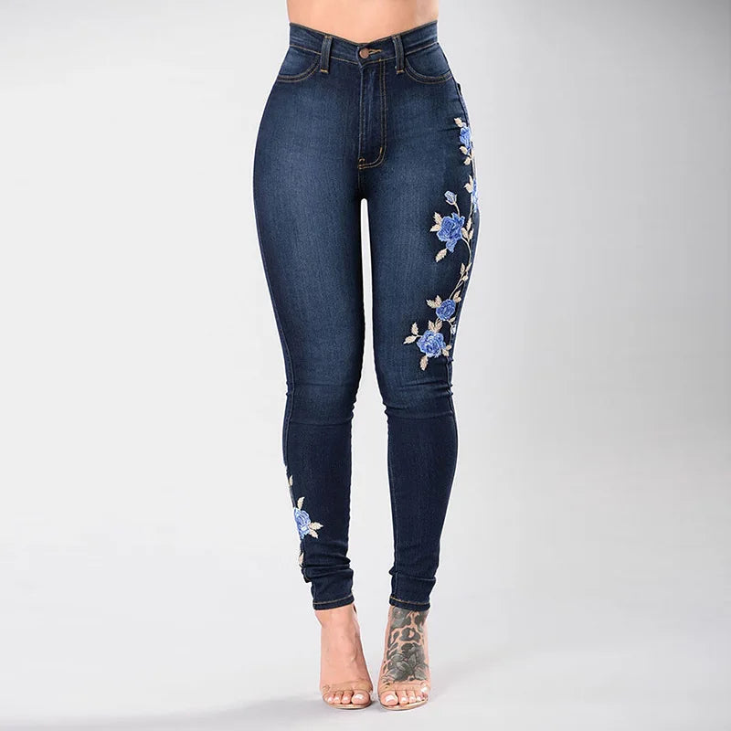 2023 New Women's High Waist Embroidered Jeans Fashion Slim Stretch Denim Pencil Pants Casual Female Clothing S-3XL Drop Shipping