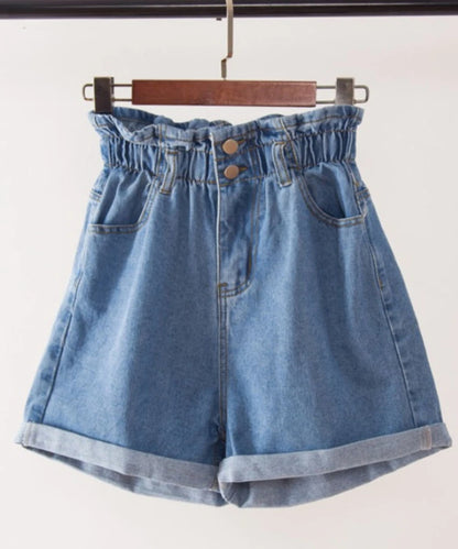 Y2k Summer Black Women Denim Shorts Women S-5XL Harem Ruffled White Blue High Waisted Shorts Female Elastic Short Jeans