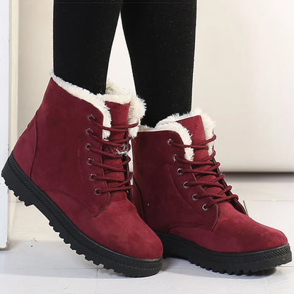 Women's Winter Fur-Lined Snow Boots – Cozy Low-Heel Ankle Footwear for Cold Days