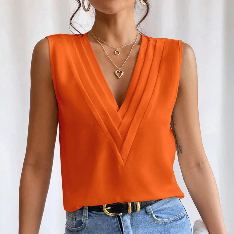 Elegant Women's Solid Sleeveless Blouse – Oversized Casual Summer Top for Youthful Style