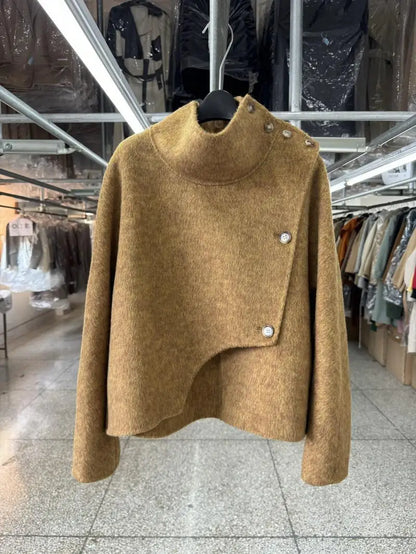 Stand Collar Office Lady Short Design Feeling Woolen Jackets 2024 Autumn And Win