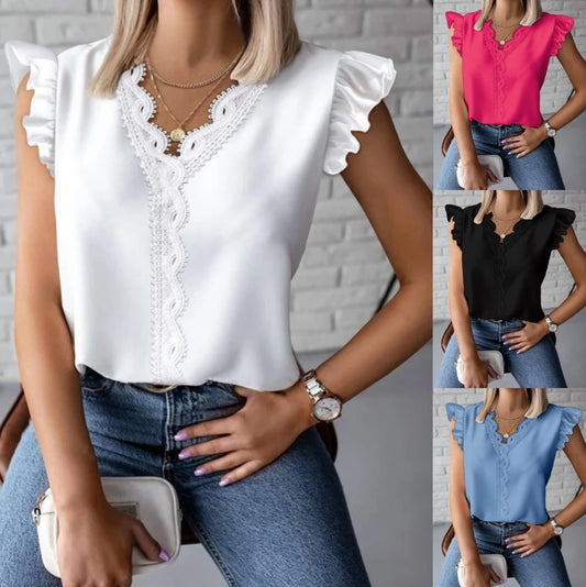 Elegant Y2K Harajuku Pleated Patchwork Blouse – Casual Summer Short-Sleeve Slim Top for Office Ladies