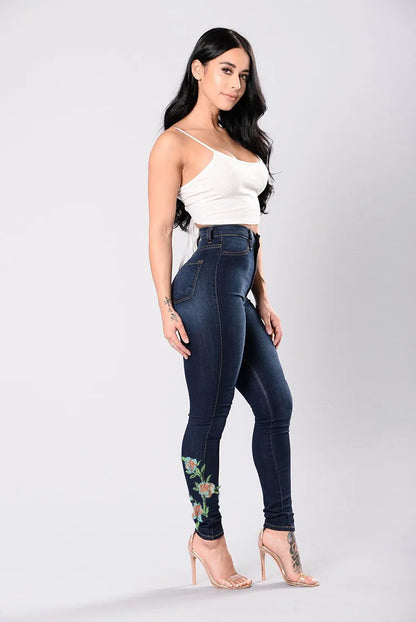 2023 New Women's High Waist Embroidered Jeans Fashion Slim Stretch Denim Pencil Pants Casual Female Clothing S-3XL Drop Shipping