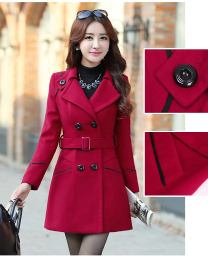 Autumn Winter Women Wool Coat 2024 Ladies Woolen Long Coat Female Fashion Slim-f