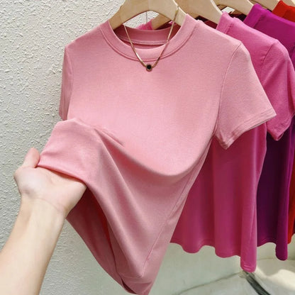 Women's Casual Crew-Neck T-Shirt – Slim-Fit, Short-Sleeve Summer Top (Plus Sizes Available)