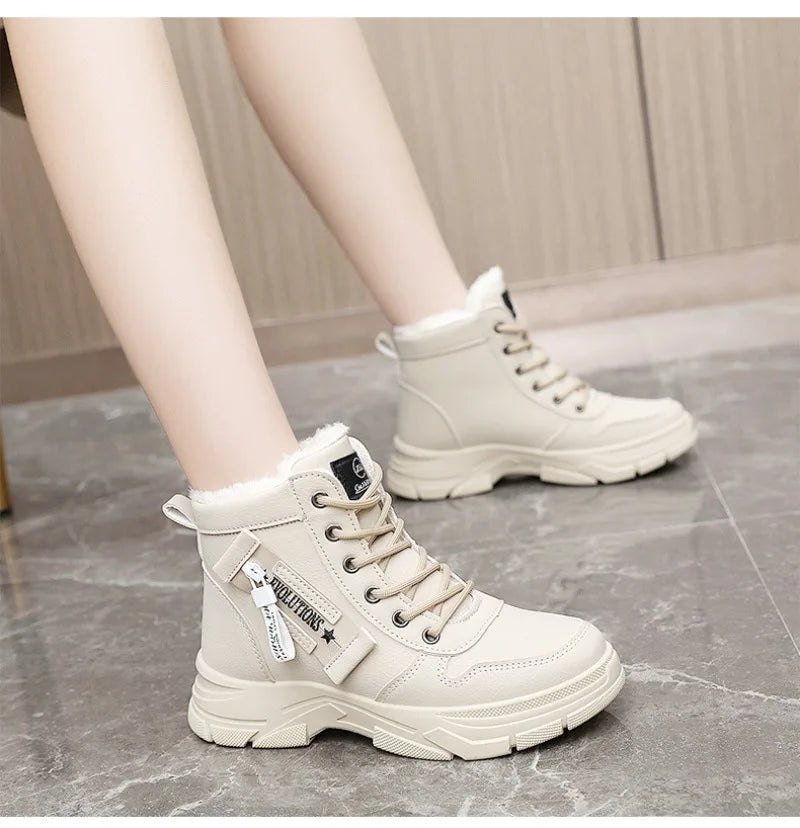 2024 Women's Winter Waterproof Snow Boots – High-Top Height-Increasing Plus Platform Ankle Boots with Cotton Lining