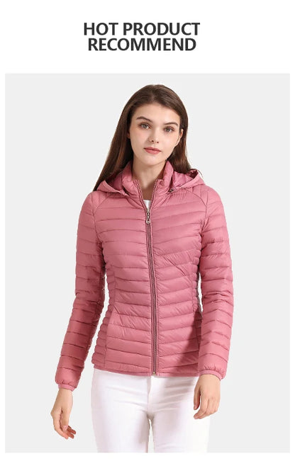 Women's Santelon Ultra-Light Quilted Jacket with Removable Hood, Outdoor Warm and Light Parka with Storage Bag