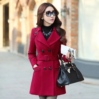 Autumn Winter Women Wool Coat 2024 Ladies Woolen Long Coat Female Fashion Slim-f