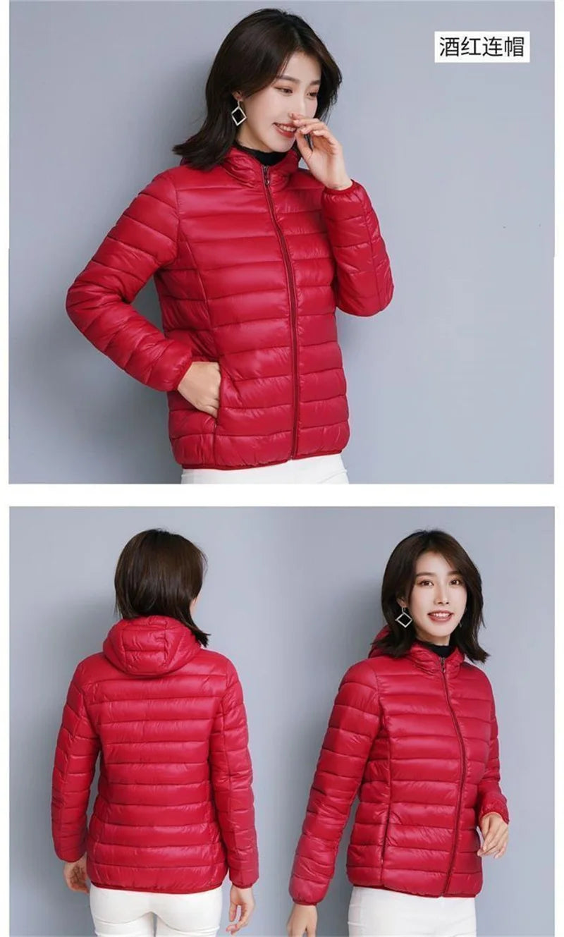 Women's Warm Quilted Cotton Hooded Jacket, Short Parka with High Collar, Oversized Coat, Fall & Winter Tops, New