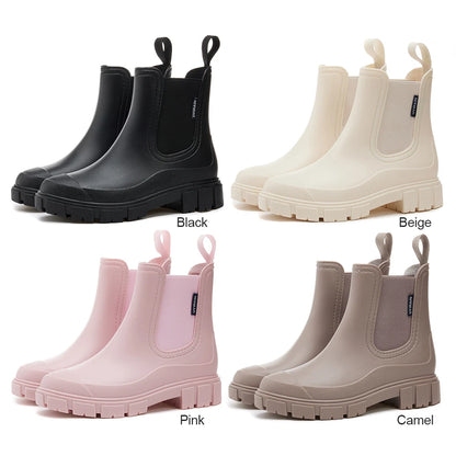 Women's Waterproof Chelsea Boots – New Elastic-Mouth Ankle & Mid-Top Rain Shoes, Non-Slip for Indoor & Outdoor Use